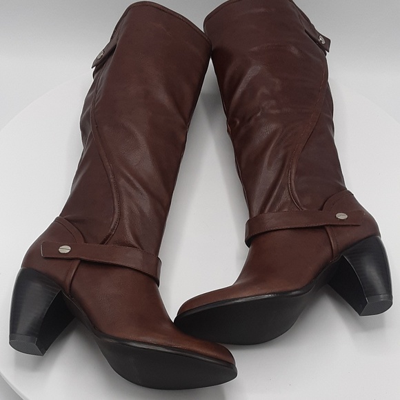 Style & Co. Shoes - Style & Co. Knee-High Cognac Leather Heeled Boots